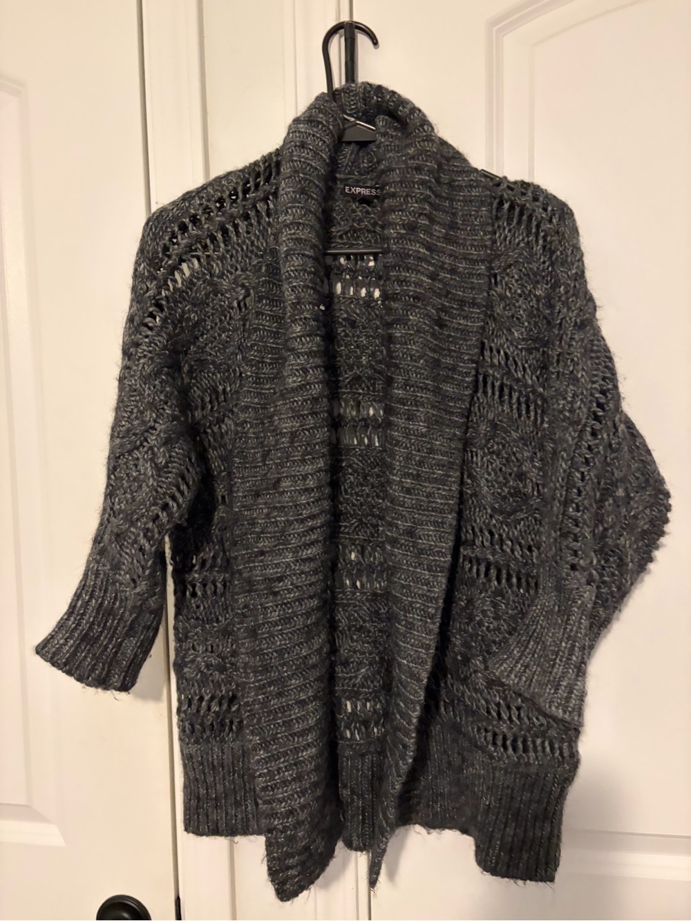 Express Charcoal Open-Knit Shawl Cardigan